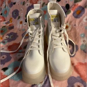 White Vegan Buffalo Combat Boots